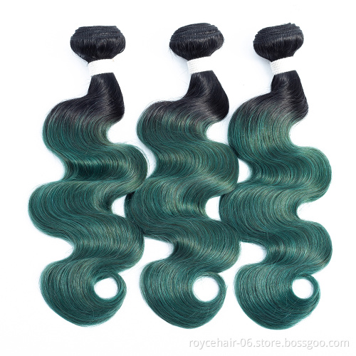 Unprocessed Peruvian Hair Cuticle Aligned Human Hair Bundles with Lace Closure Body Wave  OT colors Hair  T1b Green Color